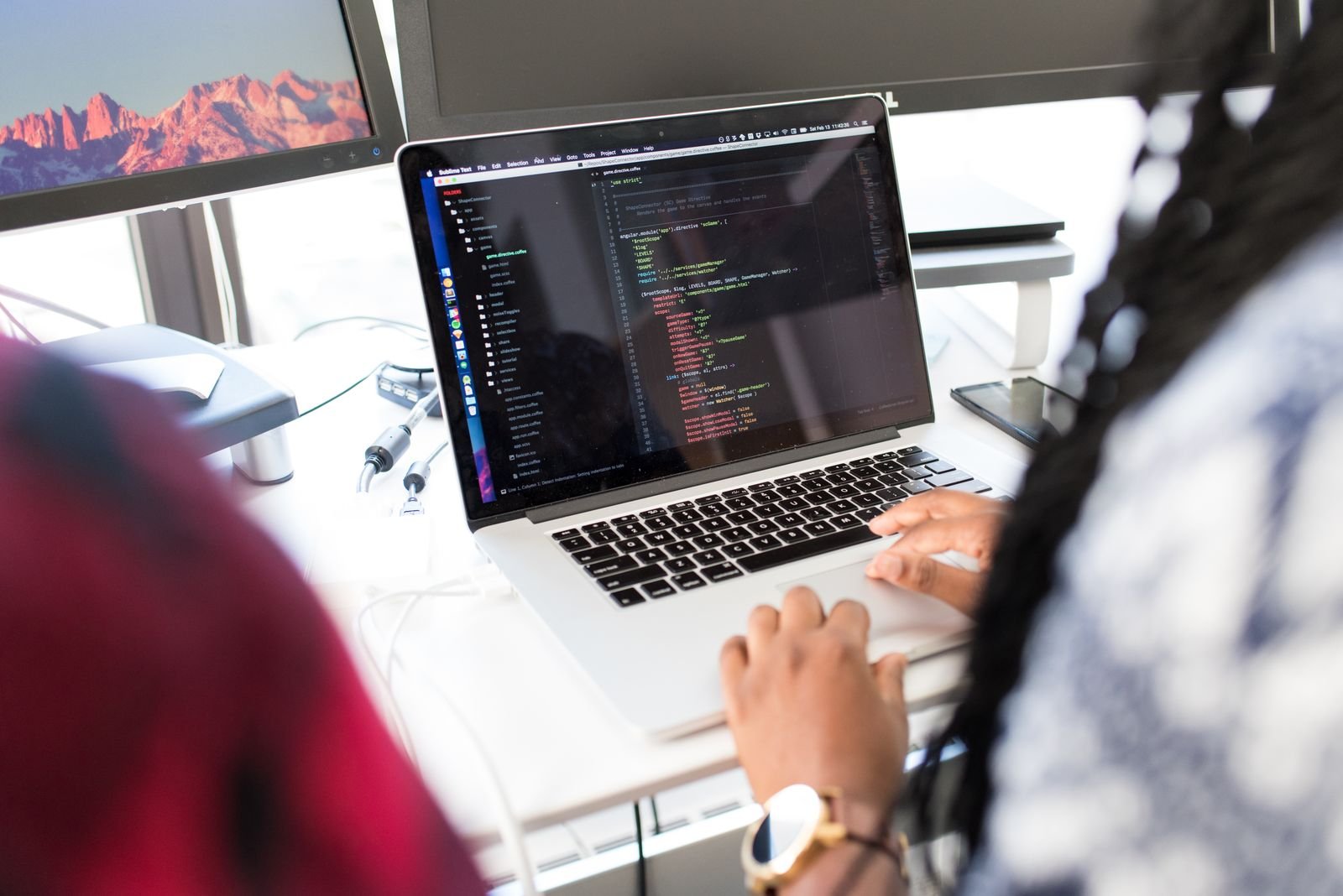 Researchers working on a computing project